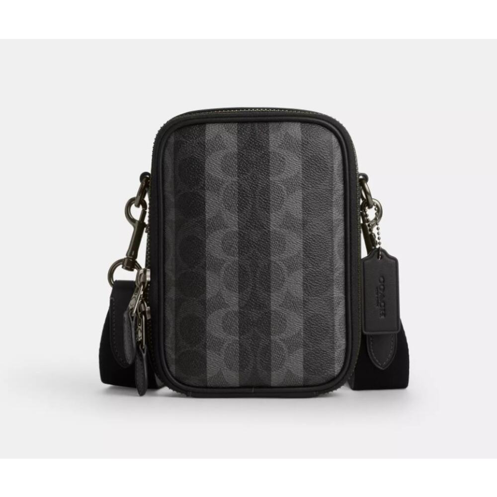 Coach Stanton Crossbody Bag In Signature Canvas Stripes CEB29 Gunmetal/Black